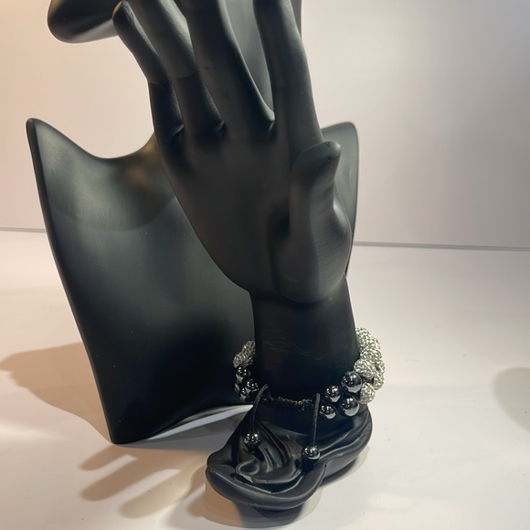 Rhinestone Beaded Adjustable Bracelet With Black Cord Base - Picture 5 of 9